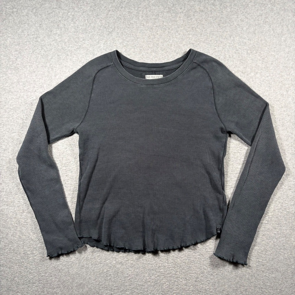 We The Free Easy Does It Tee Thermal Long Sleeve Women Large Gray Lettuce Trim